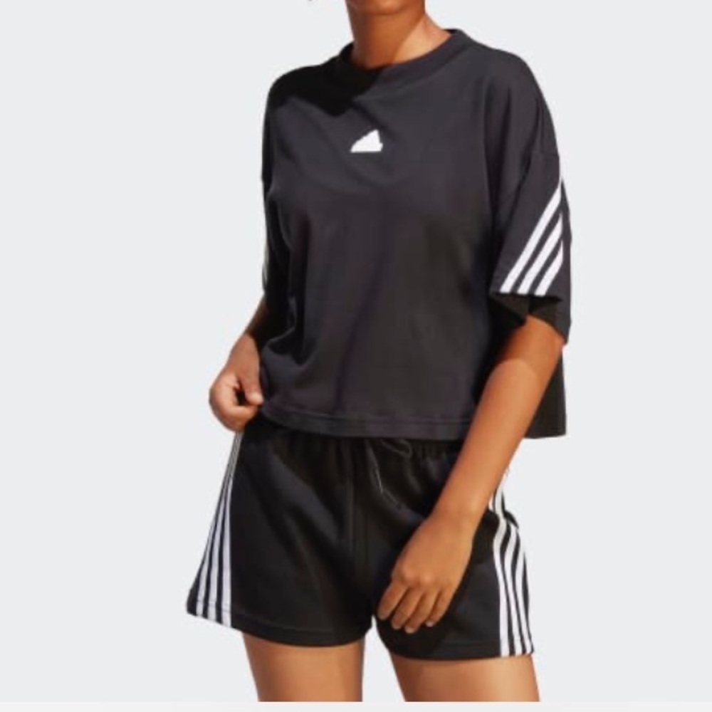 Bundle of 2 NWT adidas semi cropped cotton tees women’s L navy and black